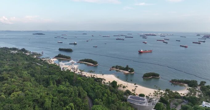Industrial vessel in front of Santosa island in Singapore. Commercial and industrial ships