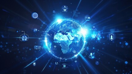 Fototapeta premium A blue globe with many icons on it