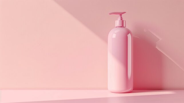 Pink liquid dispenser for skincare and haircare routine with blank space for copy