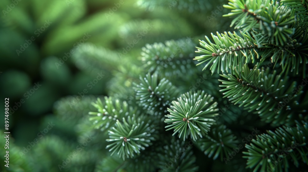 Poster A close up of a green pine tree with many branches