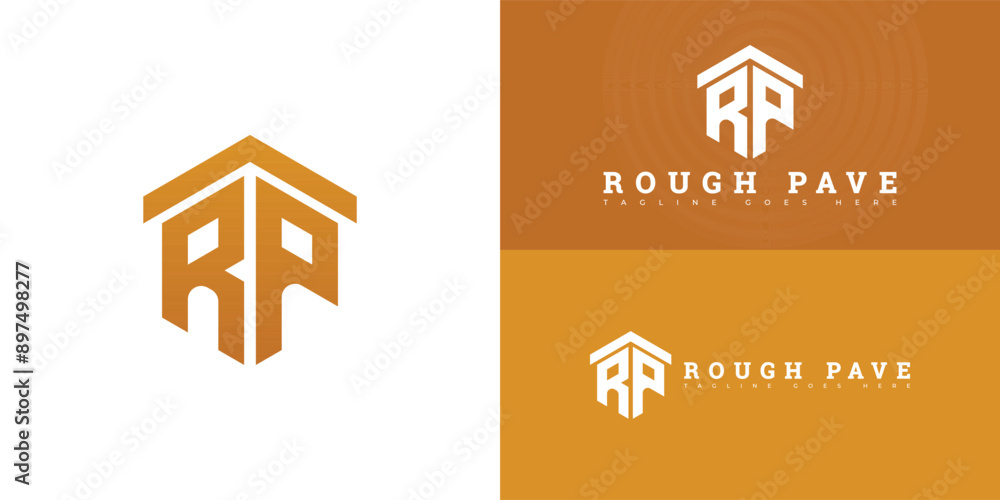 Aufkleber abstract hexagon initial letter rp or pr in gold color isolated on multiple background colors. the l