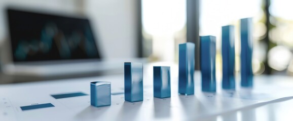 Financial bar graph on a clean white surface, illustrating an abrupt rise in stock values, reflecting strong market performance.