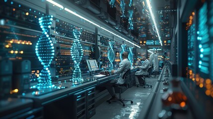 Ultra-Realistic Futuristic Laboratory for Genome Sequencing and Genetic Analysis with Advanced Equipment and Molecular Models in 8K Quality