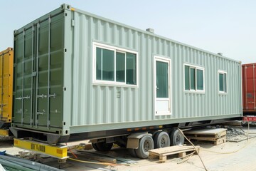 Mobile office buildings or container site office for construction site. Shipping container. Portable house and office
