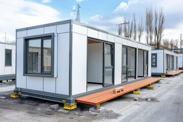 Mobile office buildings or container site office for construction site. Shipping container. Portable house and office