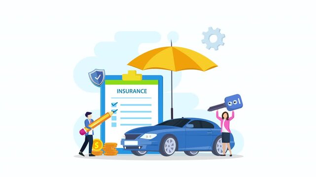 Risk management, car insurance vector cartoon animation in 4K UHD 3840x2160