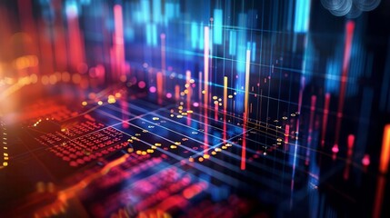 Fototapeta premium Abstract data visualization with vibrant graphs and digital elements, symbolizing technology, finance, and data analysis.