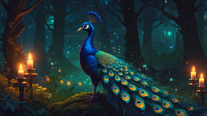 Fototapeta premium a picture of a beautiful peacock in the forest