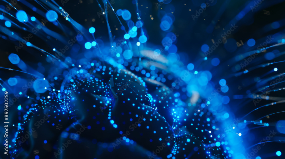 Poster abstract dark background of brain states made of data chips and technology with blue neon color. cop