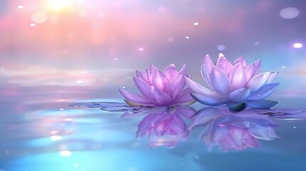 Obraz premium A pair of water lilies hover on a water surface beside a pink and blue blossom