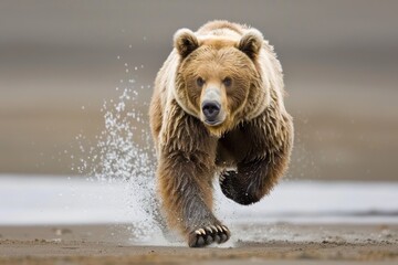 Obraz premium scary large bear running and chasing