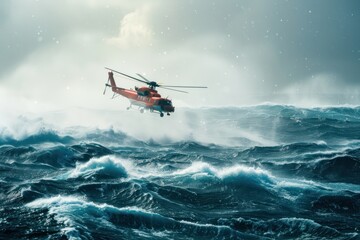 Search and Rescue Helicopter over Rough Sea