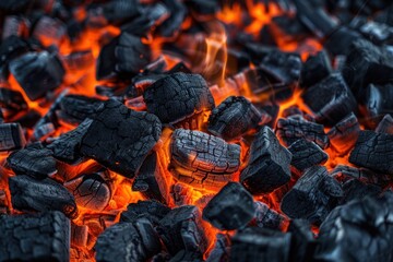 smoldering burning coals close up hot background