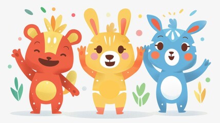 Naklejka premium Olympic mascots, flat design illustration, cheerful, isolated on white background