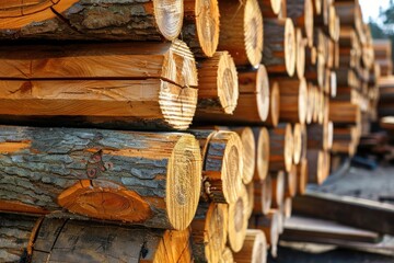 storage of stack of timber log planks. wood industry