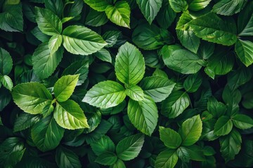 Vibrant Green Foliage Texture - Top View of Fresh Leaves, Lush Greenery Wallpaper. Ideal for Nature Themes