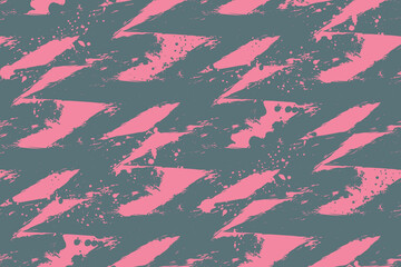 Abstract seamless grunge textured pattern with spray paint ink elements. Pink and grey geometric print. Zig zag grunge ornament for sport textile, wrapping paper.