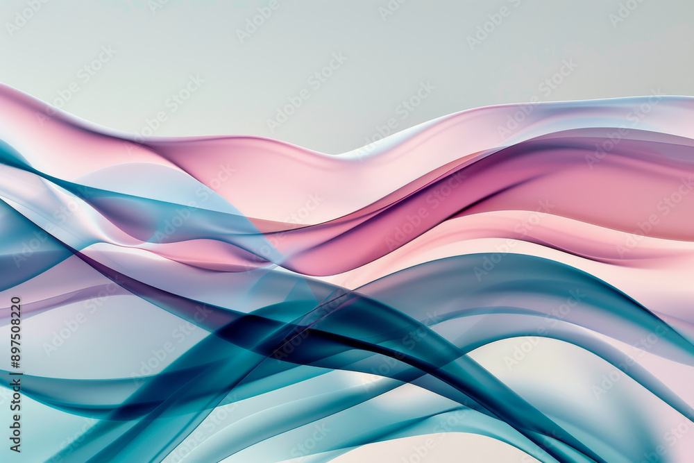 Poster Abstract fluid waveforms in pastel colors, creating a soft and ethereal design. Perfect for tech or creative projects.