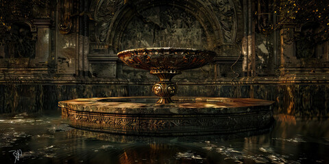 Sanctum of Sacrifice: An ornate baptismal font, waiting patiently for new life to be immersed in the waters of rebirth and cleansing