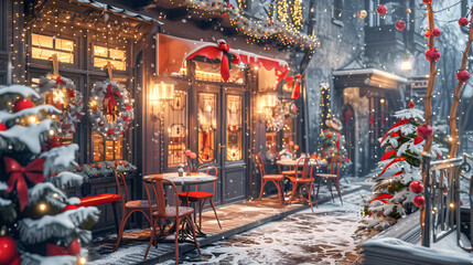 Naklejka premium Cute cafe with Christmas decorations