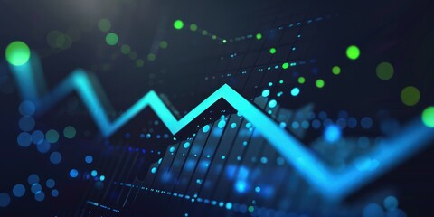 G remodeling graph arrow up, business growth, blue dot points, dark gradient background, and lime highlights. Stock market rising.