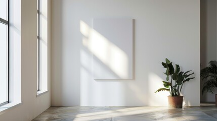Square image display mockup on wall for interior design