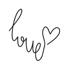 Continuous one line drawing of a heart and the inscription love. Valentine's Day concept. Fashionable minimalist illustration. Vector.