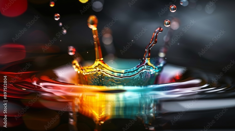 Poster a beautiful highspeed image captures a colorful water splash on a dark backdrop, creating a dynamic 