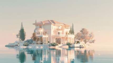 Obraz premium Elegant White Mansion on a Secluded Island