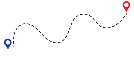 Route icon between two points with dotted path and location pin. Location pointer continuous one line drawing. GPS navigation line route mark. eps 10