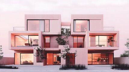 Fototapeta premium Modern Pink House with Geometric Design