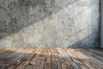 Fototapeta premium Empty room with wooden floor and concrete wall