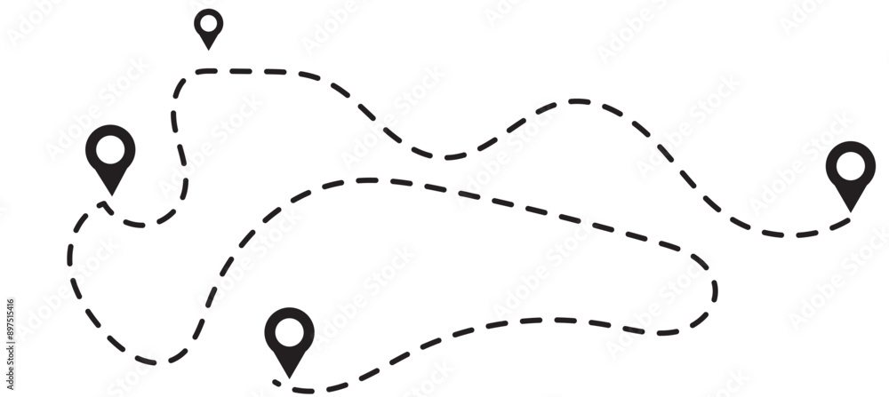 Poster route icon between two points with dotted path and location pin. location pointer continuous one lin