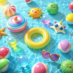 Colorful Summer Pool Toys and Floating Fun. Generative AI