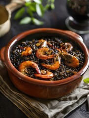 Fototapeta premium A hearty bowl of shrimp and beans cooked together to create a flavorful dish.