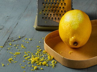 Lemon peel on a gray table