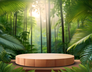  Podium Jungle Background- A tropical-themed podium surrounded by lush greenery and trees. T_1(354)