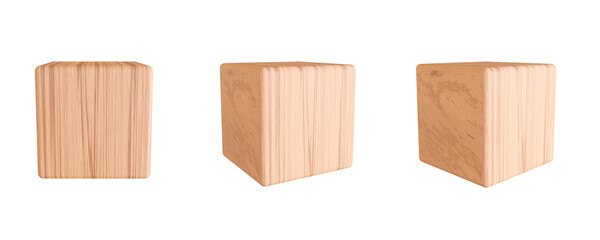 Realistic wooden blocks. 3d wood cube block with timber surface for baby game, school child tower build games alphabet education, wooden cubes square brick tidy, 3d render
