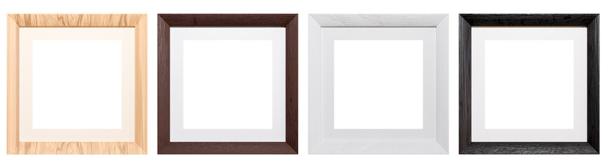 Fototapeta premium Set of modern wooden frame isolated on white background. Realistic rectangle frames mockup. Classic Photo wooden frame. Borders set for painting, poster, photo gallery. 3d rendering