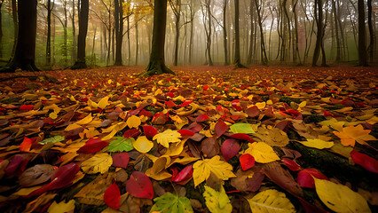 Paysage de forêt automnale avec des feuilles éclatantes