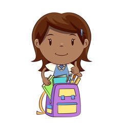 Little girl backpack school supplies, student, back to school