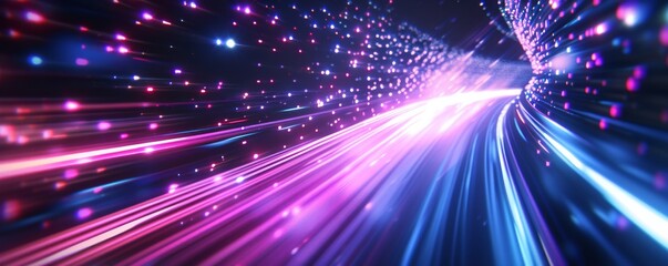 Fototapeta premium Abstract light trails with vibrant colors, digital landscape. Technology and futuristic concept