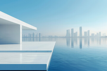 Obraz premium Modern buildings by the lake. The modern urban skyline is in the background.