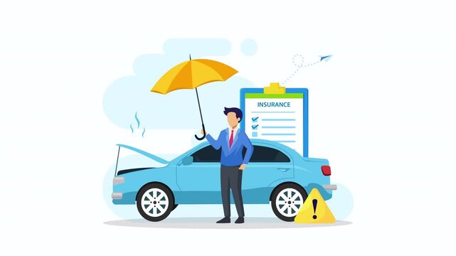 Risk management, car insurance vector cartoon animation in 4K UHD 3840x2160