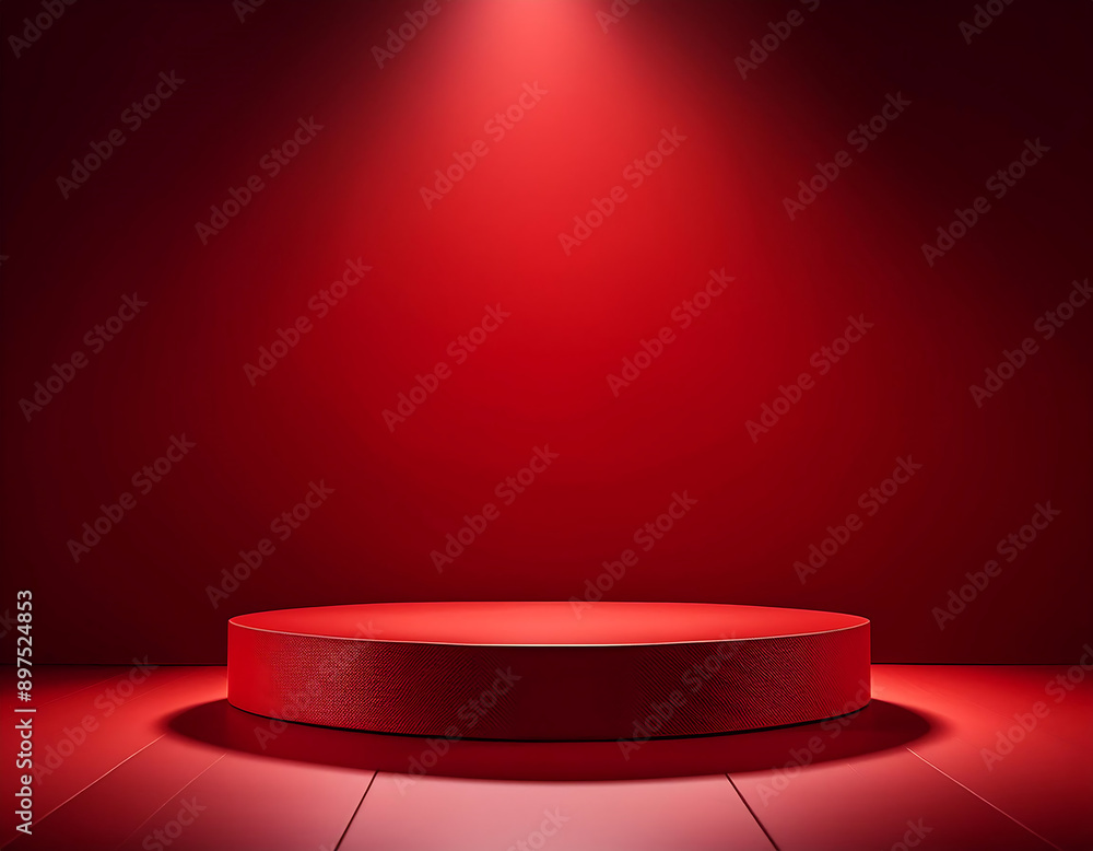Poster red background podium light studio- a bold red podium setup with studio lighting, ideal for_1(389)