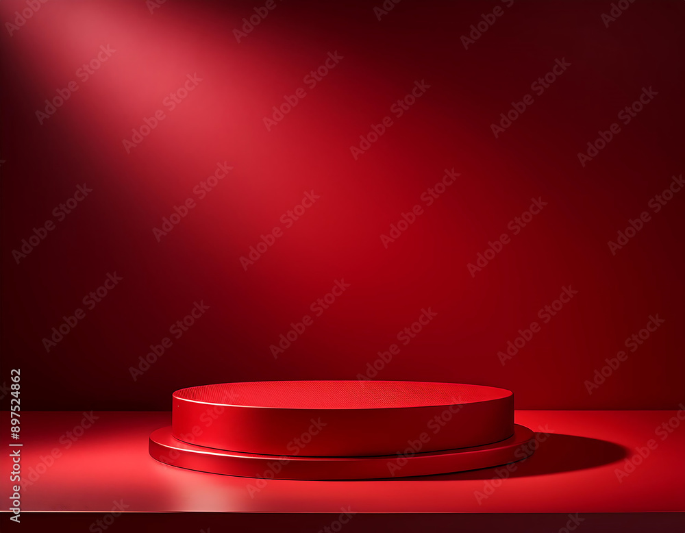 Poster red background podium light studio- a bold red podium setup with studio lighting, ideal for_1(388)