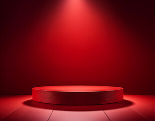 Fototapeta premium Red Background Podium Light Studio- A bold red podium setup with studio lighting, ideal for_1(389)