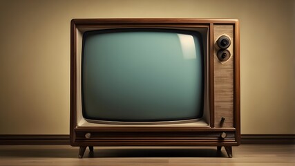 An antique television set with a blank screen