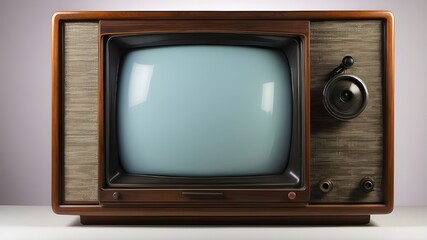 An antique television set with a blank screen