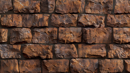 Obraz premium Contemporary Background Featuring a Brown and Textured Brick Wall with Solid Rock and Concrete Elements, Ideal for Construction Industry and Building Design Photography